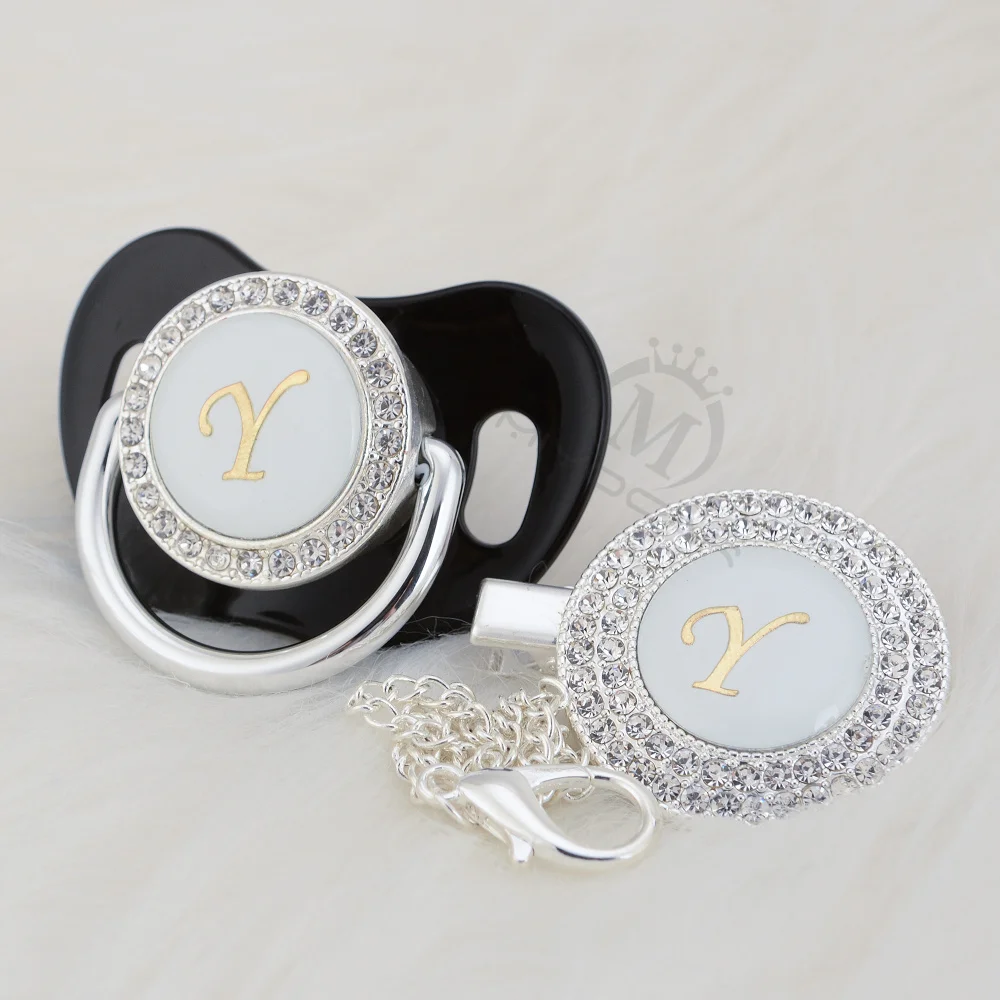 MIYOCAR Золото Rhinestone имя инициалы Письмо Y Элегантный Серебряный bling соска и пустышка Клип BPA бесплатно пустышка bling SGS пройти LY-1
