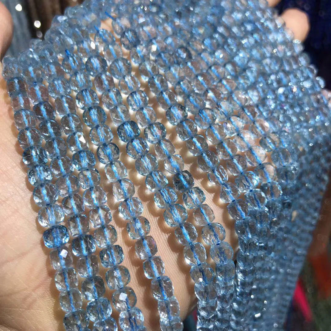 Natural Stone Blue Topazs Quartz Beads Square Shape Faceted Loose For DIY Jewelry Findings Making Necklace Bracelet 5x5mm | Украшения и
