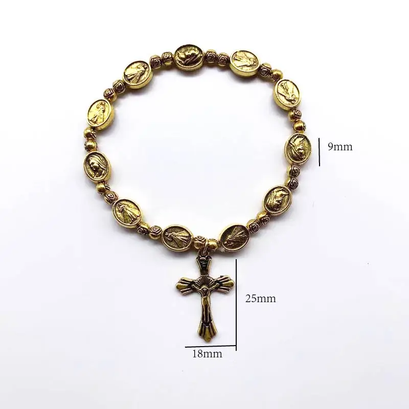 Религиозный Ретро Mary драгоценный жемчуг крест эластичные украшения браслет
