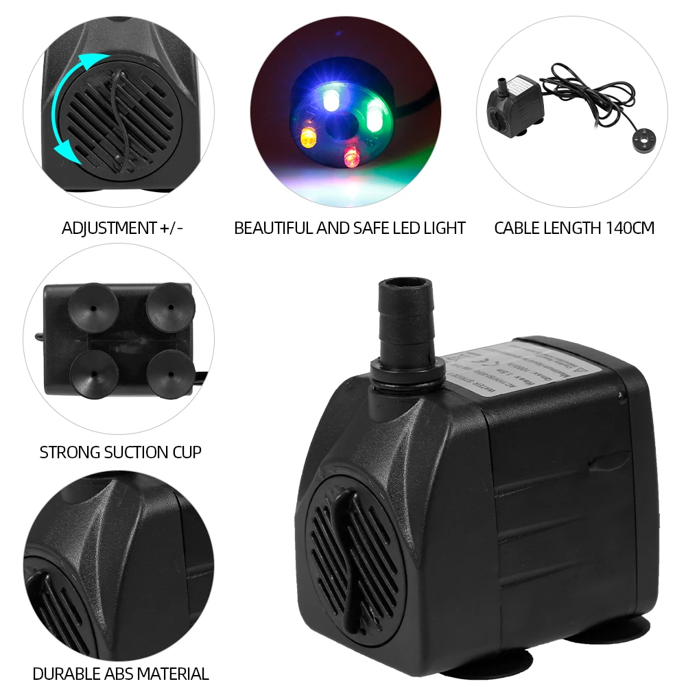 Мини погружной водяной насос с светодиодный подсветкой для аквариума подводный