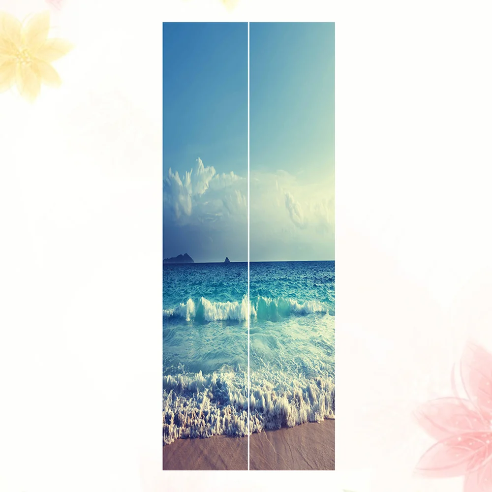 

2pcs Charming Coastline Decorative Sticker 3D Simulation Door Sticker Refurbished PVC Wallpaper for Interior Doors Bedroom 200x3