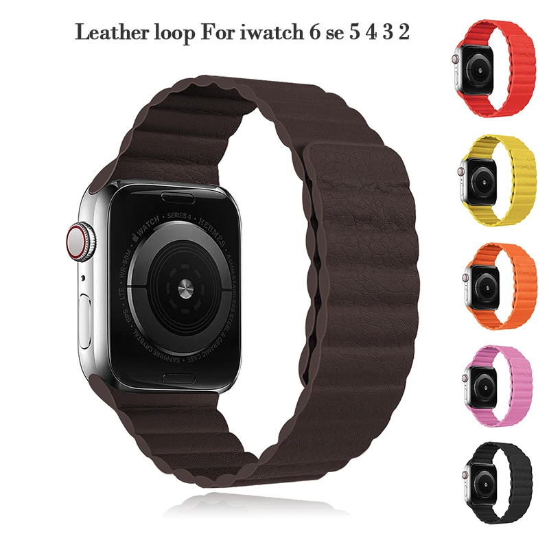 

Leather loop for Apple Watch band 44mm 40mm 38mm 42mm Magnetic smartwatch bracelet for iwatch strap series 6 3 4 5 se