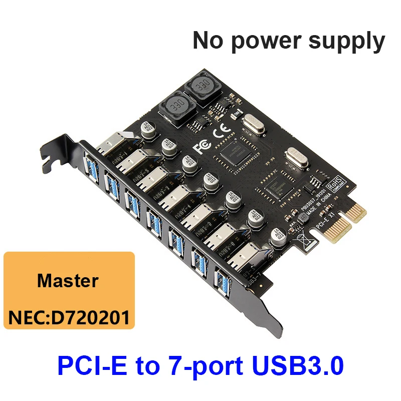 

USB PCIe Adapter 7 Port USB 3 Hub PCI E Adapter PCI Express USB3 Controller USB3.0 PCI-e Expansion Board Card For XP/7/8/8.1/10