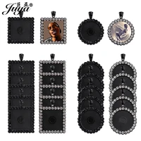 20pcs black rhinestone pendant base 25mm alloy cabochon tray for necklaces keychains diy jewelry making components findings