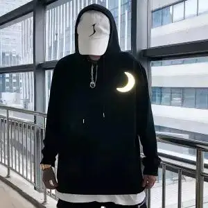 6 Moon Reflective Hoodies Loose Men's Sweatshirt Orange Autumn Winter Sweatshirts Men Streetwear Cool Japan Hoodies Funny Male - Цвет: 6