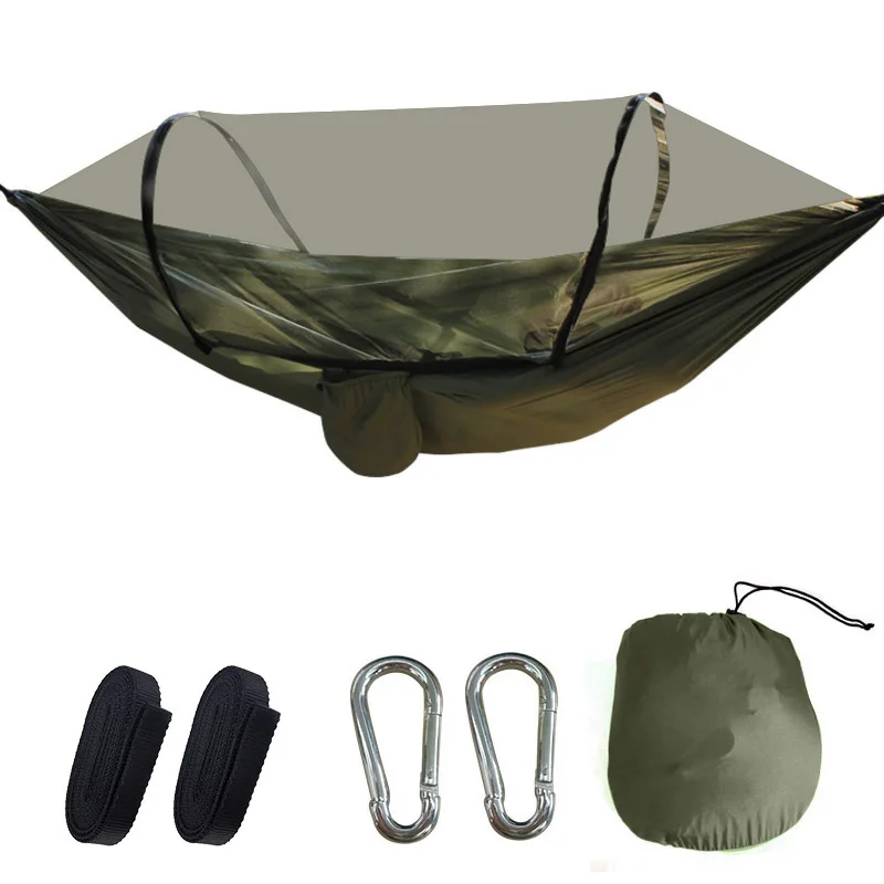 

Automatic Quick Opening Hammock with Mosquito Net Camping Pole Net Hammock Not Easy to Deform Super Elastic Single Double Nylon