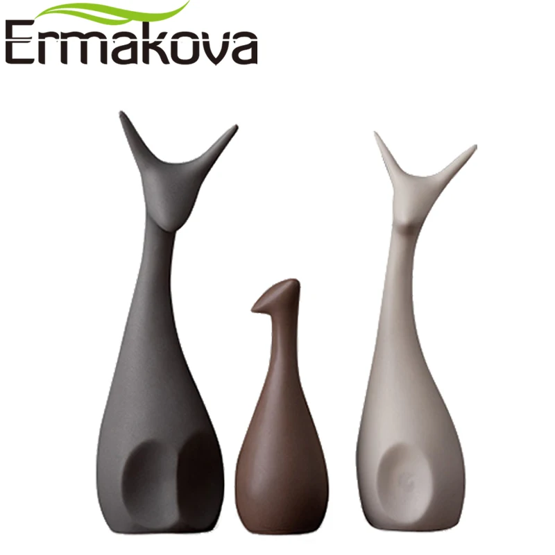 ERMAKOVA 3 шт. Олень Семья фигурки современная мода керамические статуэтки украшения