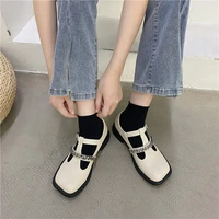black hollow out mary janes shoes women casual buckle pu leather pumps 2021 autumn outdoor square toe chain chunky heels woman