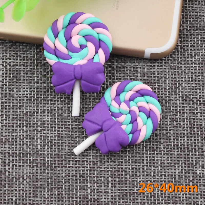 

20pcs/lot 26*40MM Kawaii Soft Clay Rainbow Lollipop Cabochons Handmade Resin Material DIY Hair Bow Decorative