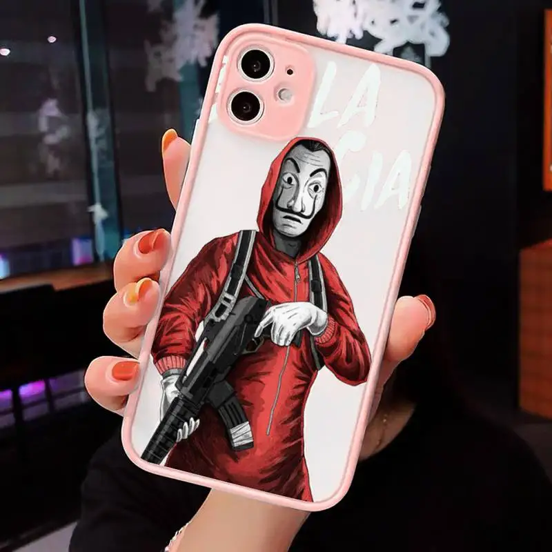 

Spain TV Paper Home Phone Case For iPhone 12 11 Mini Pro XR XS Max 7 8 Plus X Matte transparent Pink Back Cover