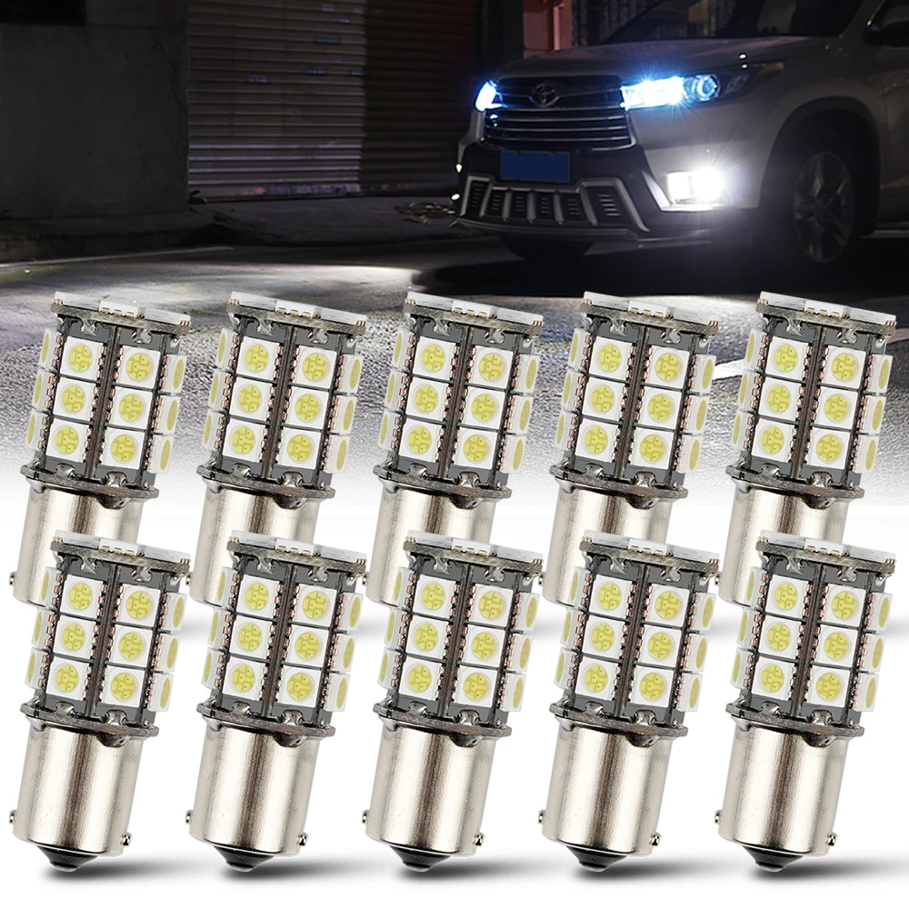 

Okeen 10 Pcs 1156 1157 27smd 5050 BA15S BAY15D BAU15S P21W P21/5W LED Light Car Brake Parking Tail Turn Tignal Light Bulb 12V