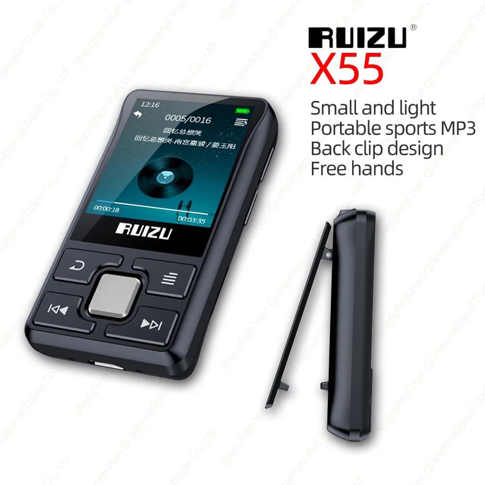 RUIZU X55 Клип Спорт Bluetooth MP3 плеер 8 Гб мини с экраном Поддержка TF карты, FM, запись, электронная книга, часы, шагомер музыкальный плеер