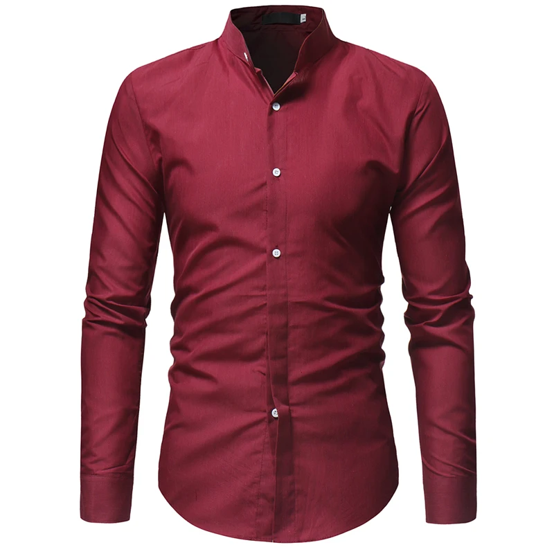 

2019 Autumn Men's Chinese Mandarin Collar Shirts Male Casual Cotton Linen Long Sleeve Slim Fit Shirts Solid Color Shirt Tops Y