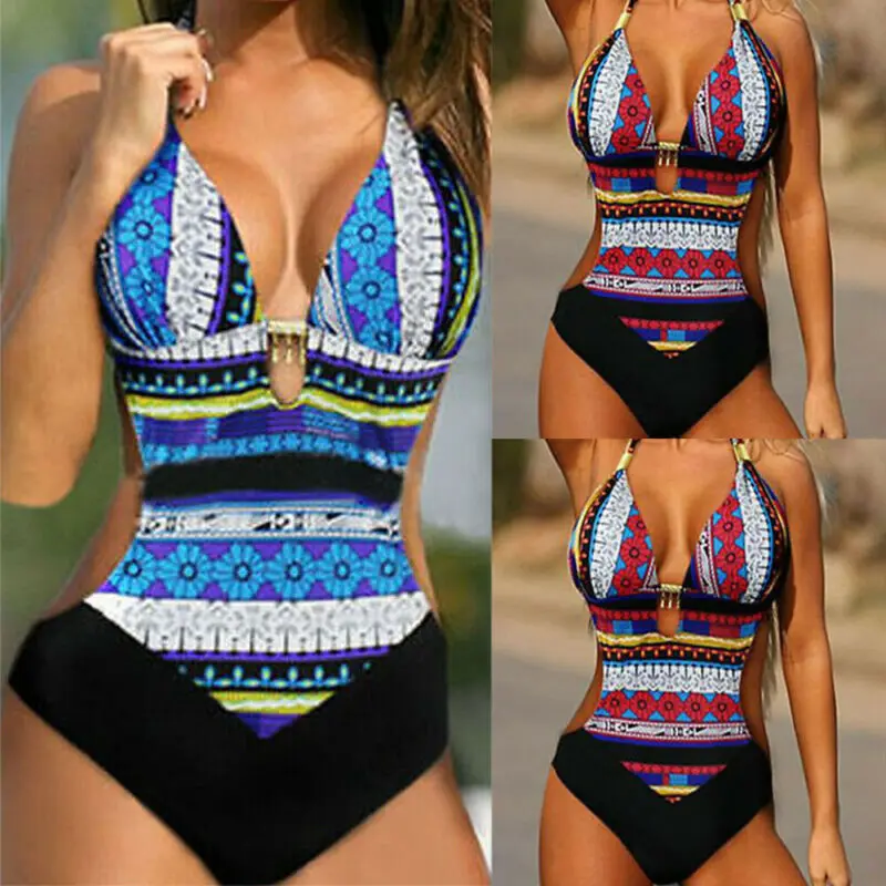 Американский женский цельный Цветочный монокини купальник пляжная одежда