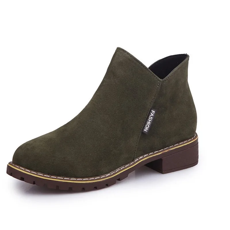 Green Suede Новые модные ботинки; женские ботинки; сезон осень-зима; классические зимние ботильоны из флока на молнии; зимняя женская обувь из замши с теплым мехом и плюшем в стиле ретро - Цвет: Green Suede