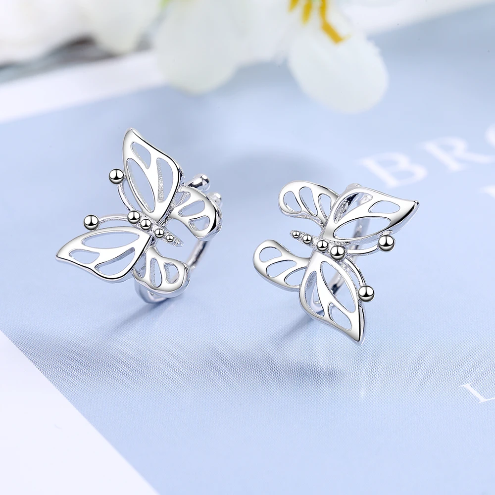 

925 Sterling Silver Fashion Insect Hollow Butterfly Ear Cuff Clip on Earring For Women Earing Jewelry Oorbellen Aretes DA2418