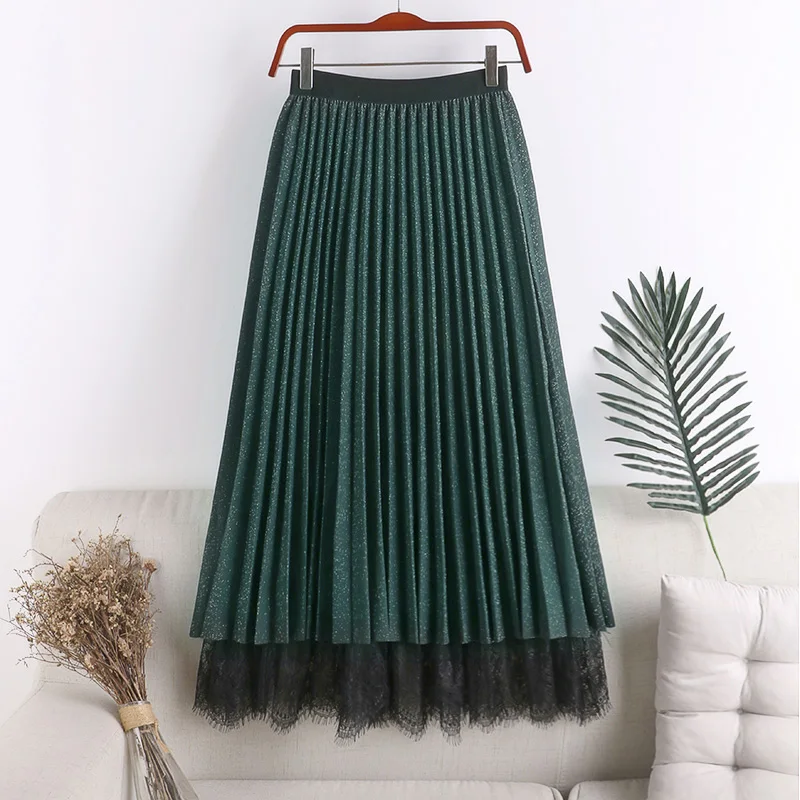 Женская плиссированная юбка с высокой талией белая сетчатая длинная обеих