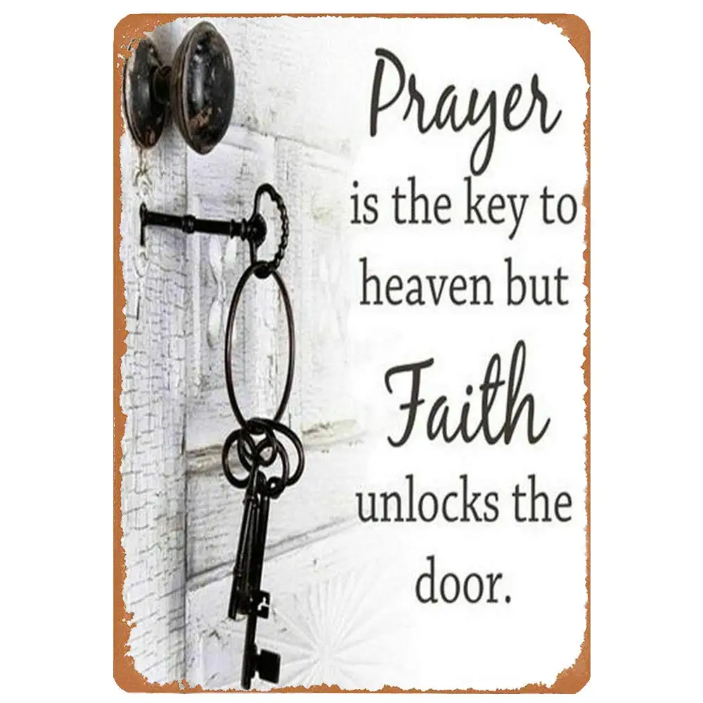 

Винтажная металлическая Молитва-это ключ к небу, но вера разблокирует дверь, домашний бар, кухонный ресторан, стена размером 12x8 дюймов