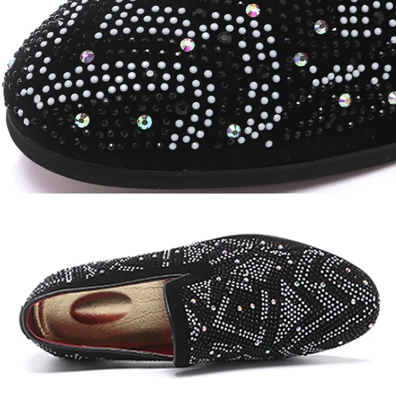 Мужская обувь из искусственной кожи без шнуровки со стразами и красной подошвой