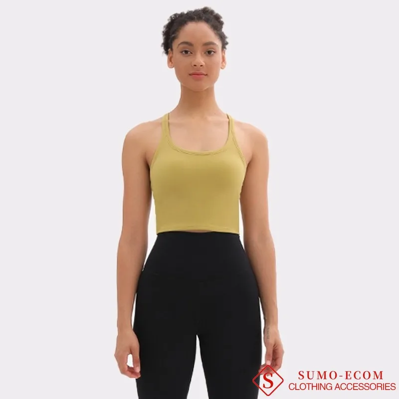 

Women Tank Crop Top Bra Seamless Halter Top Back Hollow Lingerie Free Intimates Removable Padded Training Sports Tee Underwear