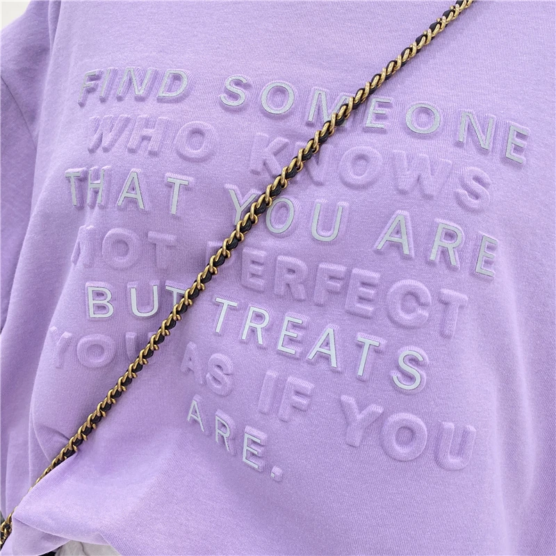 

2021 Summer New Three-Dimensional Letter Loose 100% cotton T-shirt Students All-Match Round Neck Short Sleeve Casual Top Female