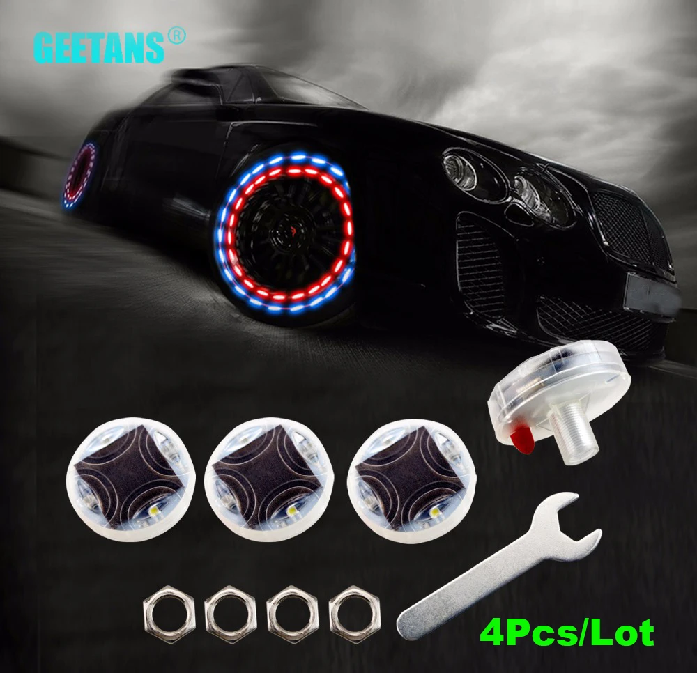 GEETANS Car Waterproof Solar Energy Wheel Light Decorative Flashing Colorful LED Tire Light Gas Nozzle Cap Motion Sensors CF