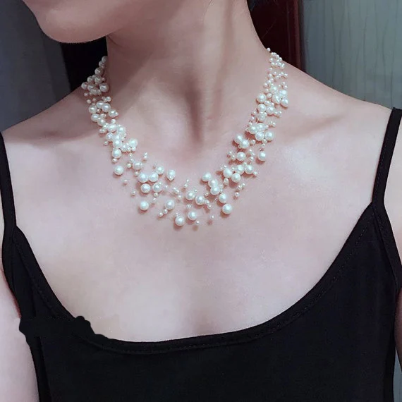 

Уникальное круглое жемчужное ожерелье с плавающей белой иллюзией, натуральный пресноводный жемчуг, регулируемая застежка в форме сердца, п...