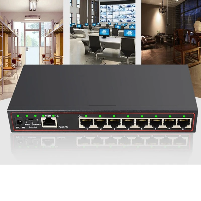 

100M+1000Mbps 9-Port Switch Gigabit Switch Lan Splitter VLAN Support Network Ethernet Switches 1G RJ45 Hub, EU Plug
