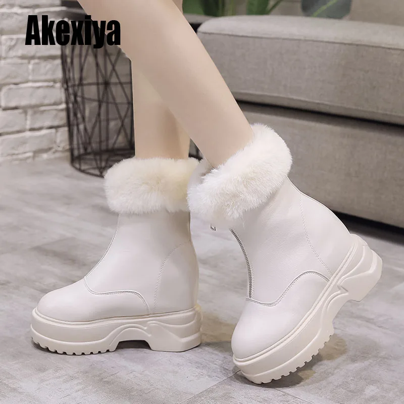 Зимние сапоги женские зимние на молнии модные ботильоны танкетке с теплым мехом