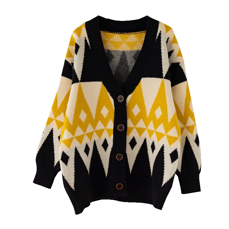 

Spring 2021 New Loose Outer Wear Lazy Wind Diamond Outer Wear Sweater Jacket Female Autumn