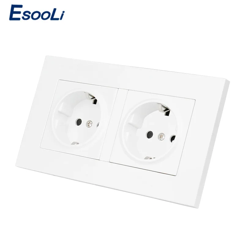 Esooli Высококачественная Золотая пластиковая настенная мощность двойная розетка заземленная, 16А стандарт ЕС Электрический двойной выход 146 мм* 86 мм