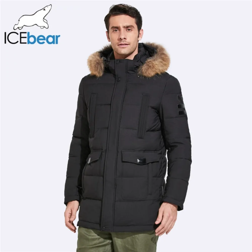ICEbear 2019 куртка средней длины мужская зимняя Съемный воротник из меха енота и