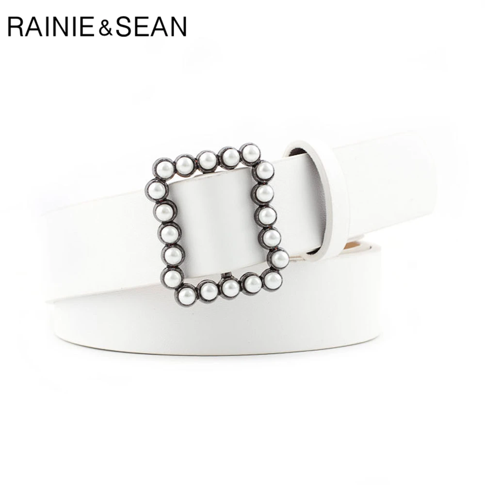 Ремень женский кожаный однотонный с жемчужной пряжкой 105 см|Женские ремни| |