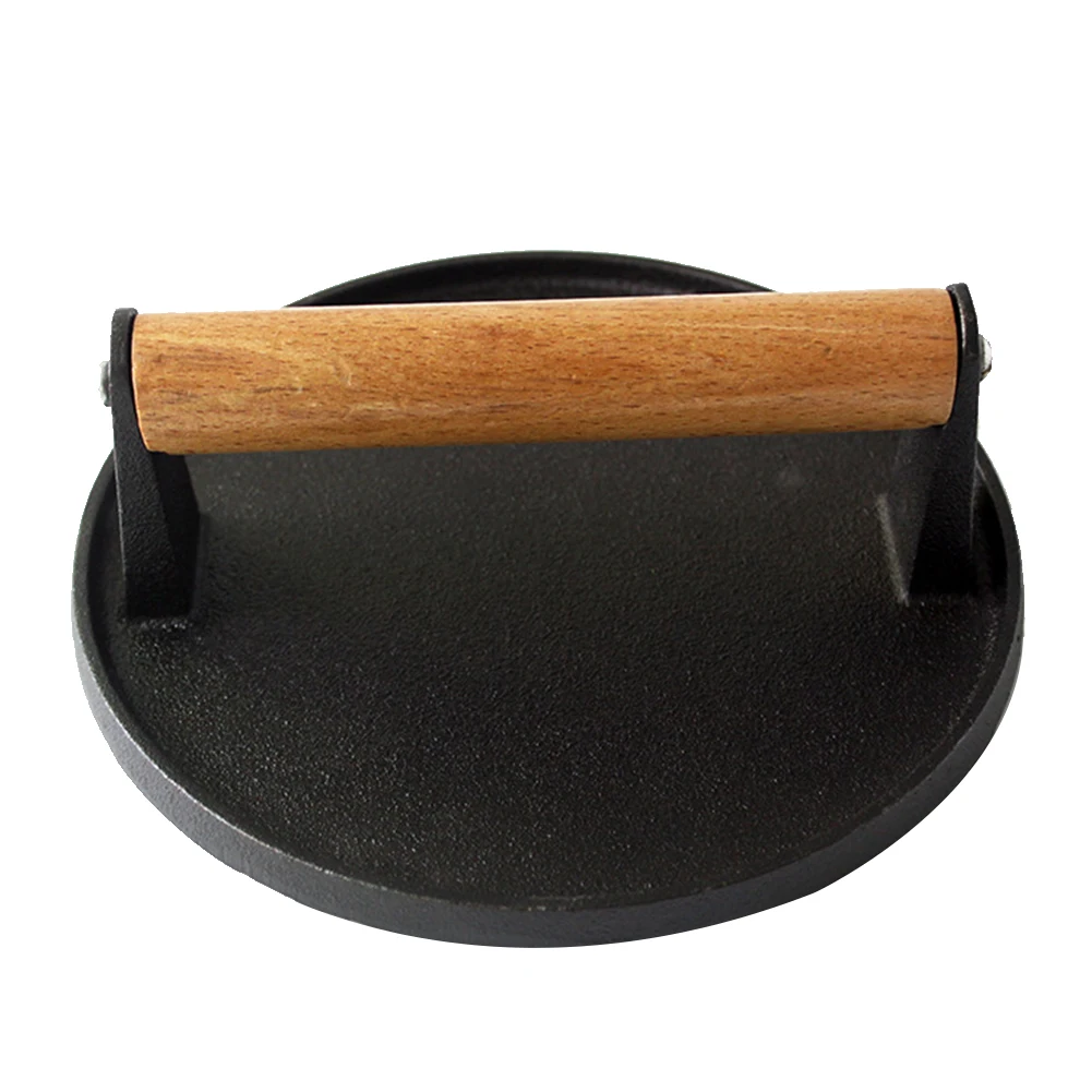 

Эргономичная чугунная портативная ручка для обжарки бутерброды, сколов для бекона, бургеров, пресса для обычного стейка, жареного мяса, кух...