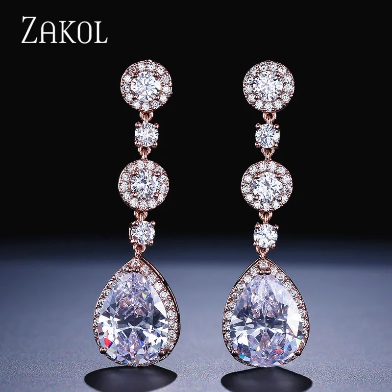 ZAKOL круглые свадебные ювелирные изделия роскошные белые капли воды кубический