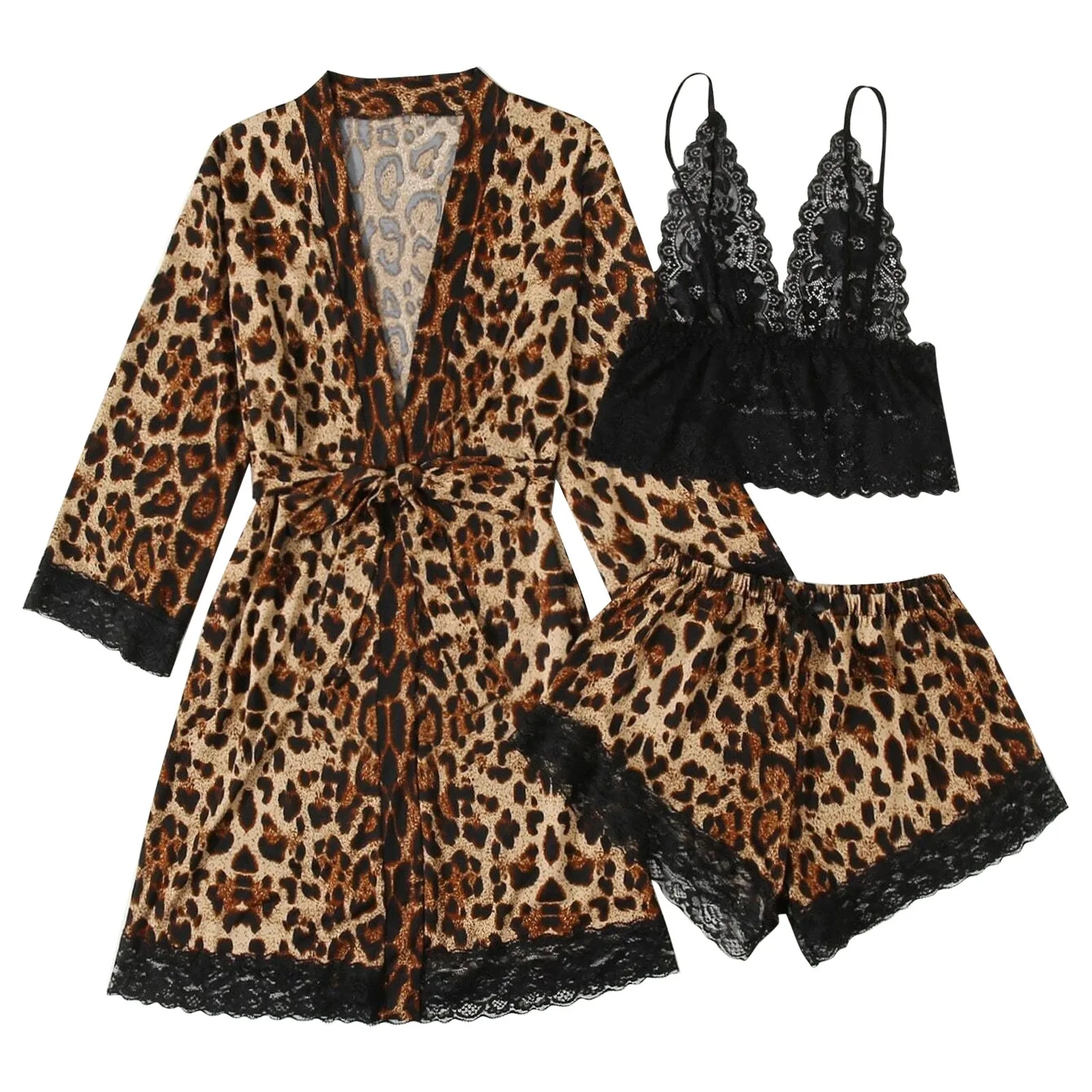 

Leopard Printing Lace Sexy Ladies Bralette Satin Silk Women Nightdress Lingerie Robes Underwear Sexy Sleepwear For Women 1126