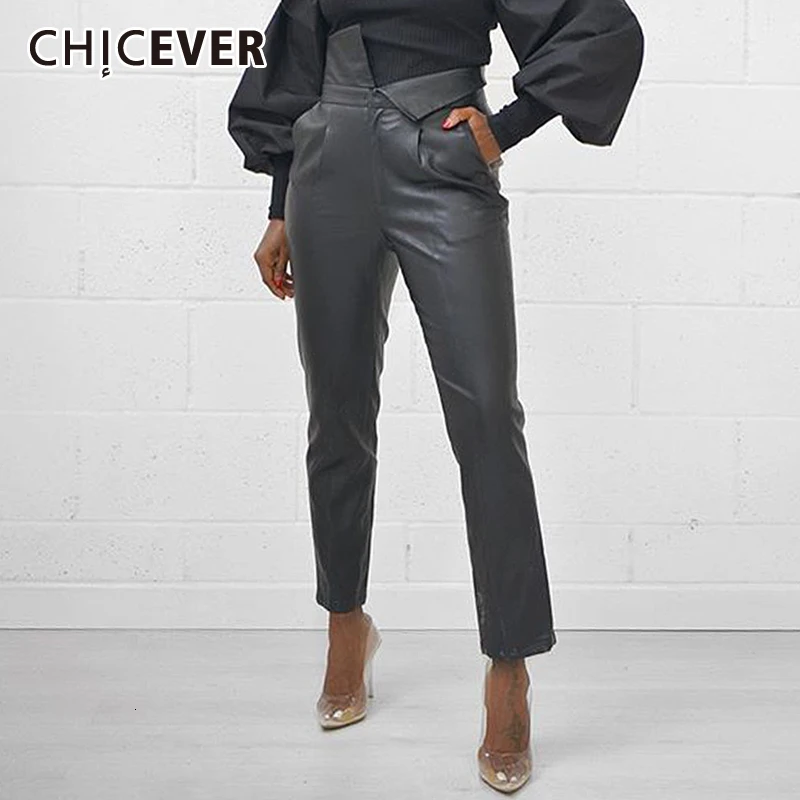 Асимметричные Брюки CHICEVER из искусственной кожи для женщин с высокой талией и