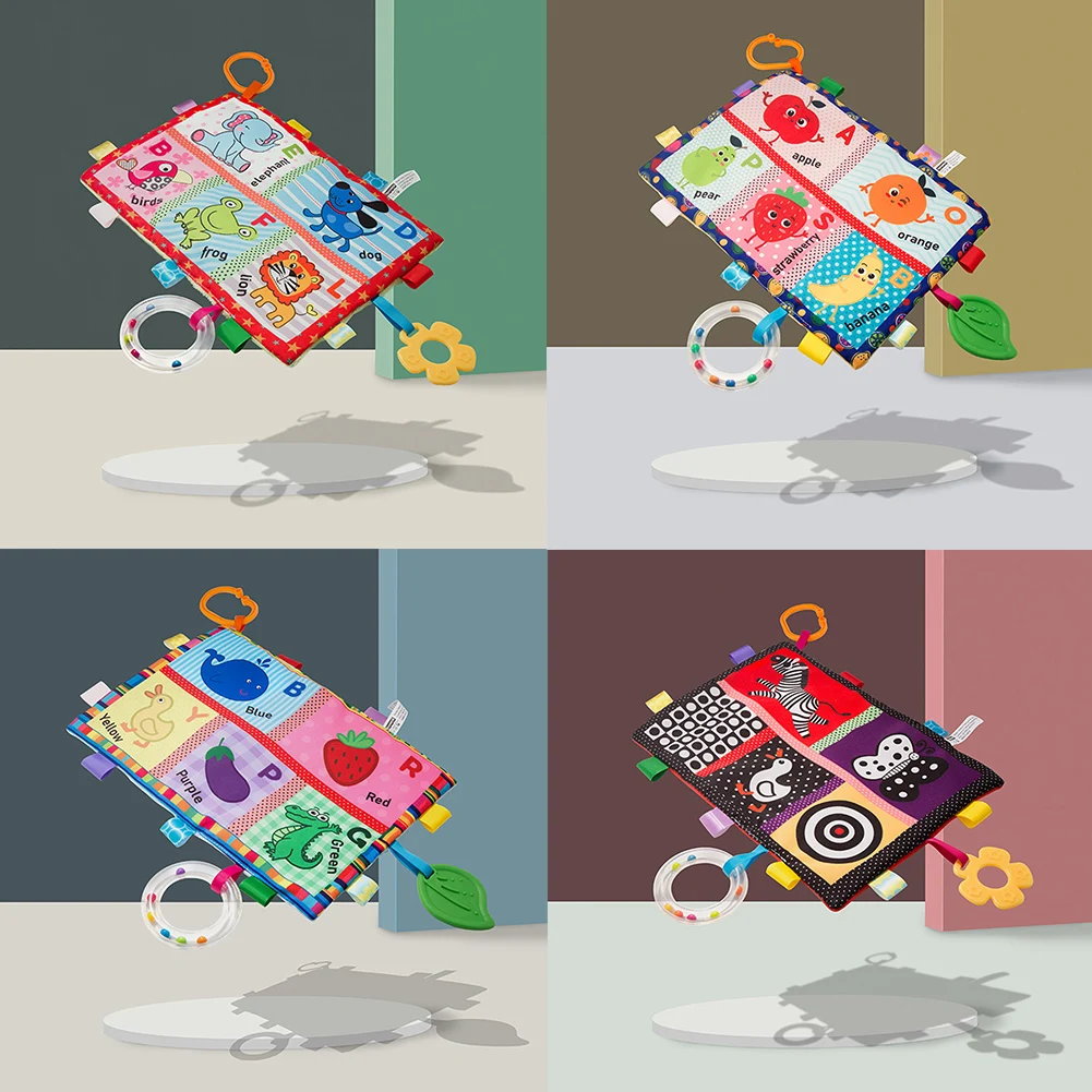 

Cartoon Fruit Animal Baby Soft Cloth Book Blanket Rattle Teether Educational Toy Multifunctional designed with rattle teether