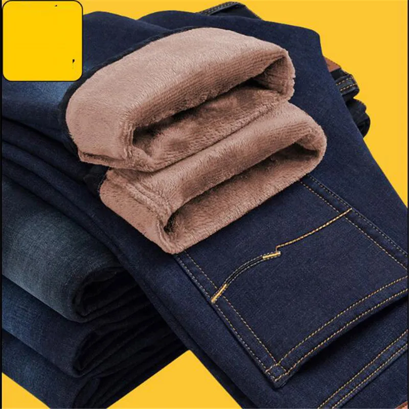 Новые мужские теплые флисовые джинсы высокого качества известные осенне-зимние