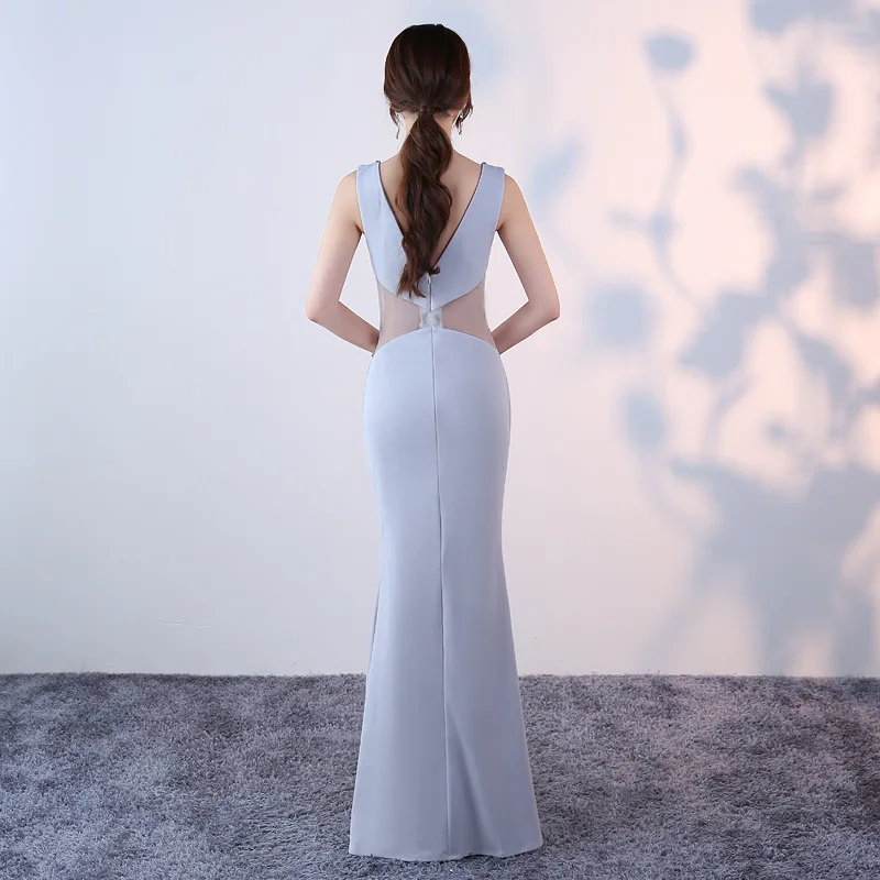 2020 новый глубокий v-образный вырез на шее сексуальный Cheongsam Серые Вечерние платья