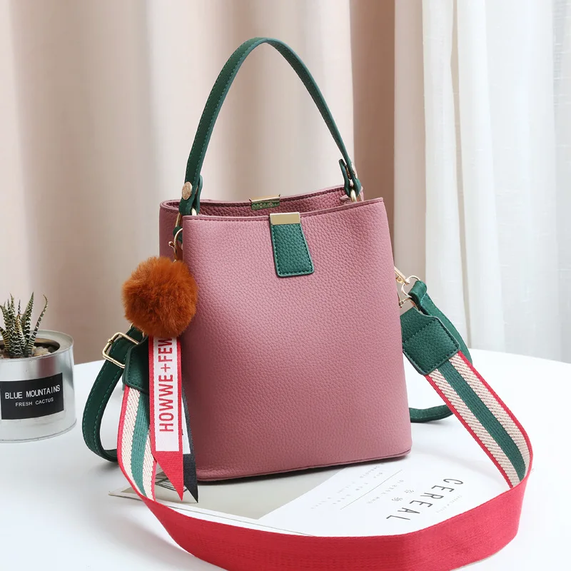 dark pink Женская кожаная сумка на плечо с широким цветным ремешком, роскошная брендовая дизайнерская сумка-мешок, Большая вместительная сумка через плечо - Цвет: dark pink
