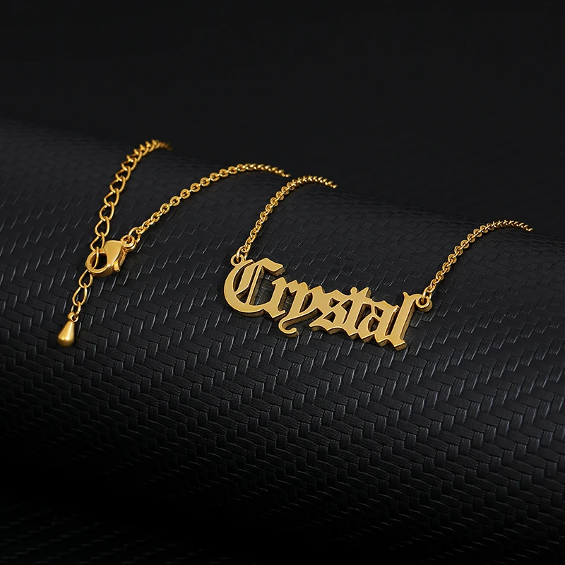 Personalized Old English Font Name Necklace Women Men Gothic Collar Mujer Customized Nameplate Gold Chain Necklaces Pendents BFF | Украшения