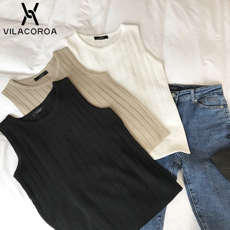 

Summer Basic White tank tops Women Solid Color O-neck Cropped Casual Clothing Office Lady Sleeveless All-match Female camisole