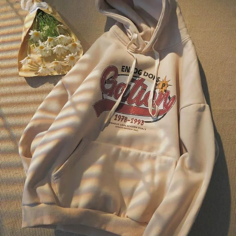 

Fall/Winter 2021 New Loose Hoodies Women's Plus Velvet College Style Printed Jacket Korean Male Student Off White Ins Trend Coat