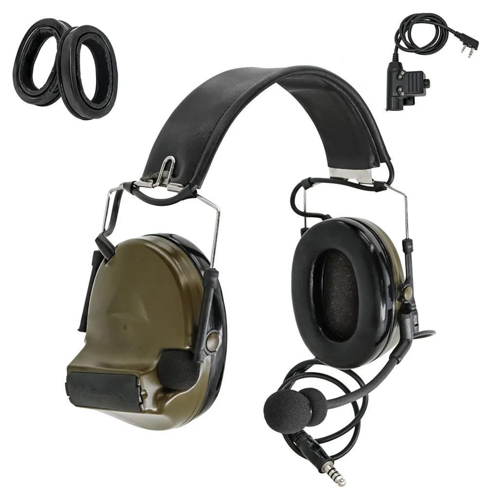 Electronic tactical noise reduction shooting hearing protection headset + silicone earmuffs + U94 PTT