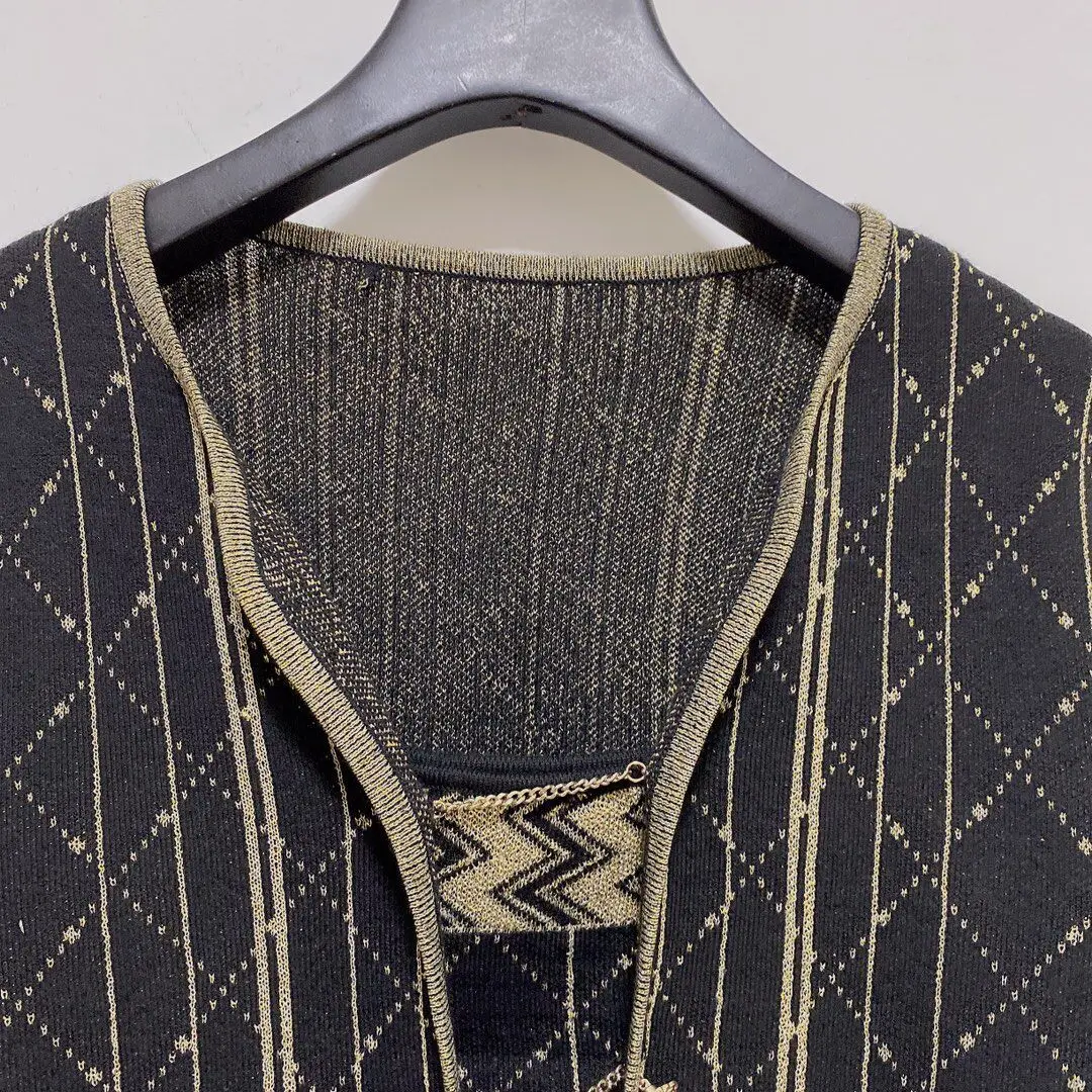 

New Designer Golden Line Wool Sweater Long Sleeve Cardigan Autumn And winter New High Waist Bag Hip Skirt 3-piece Set For Women