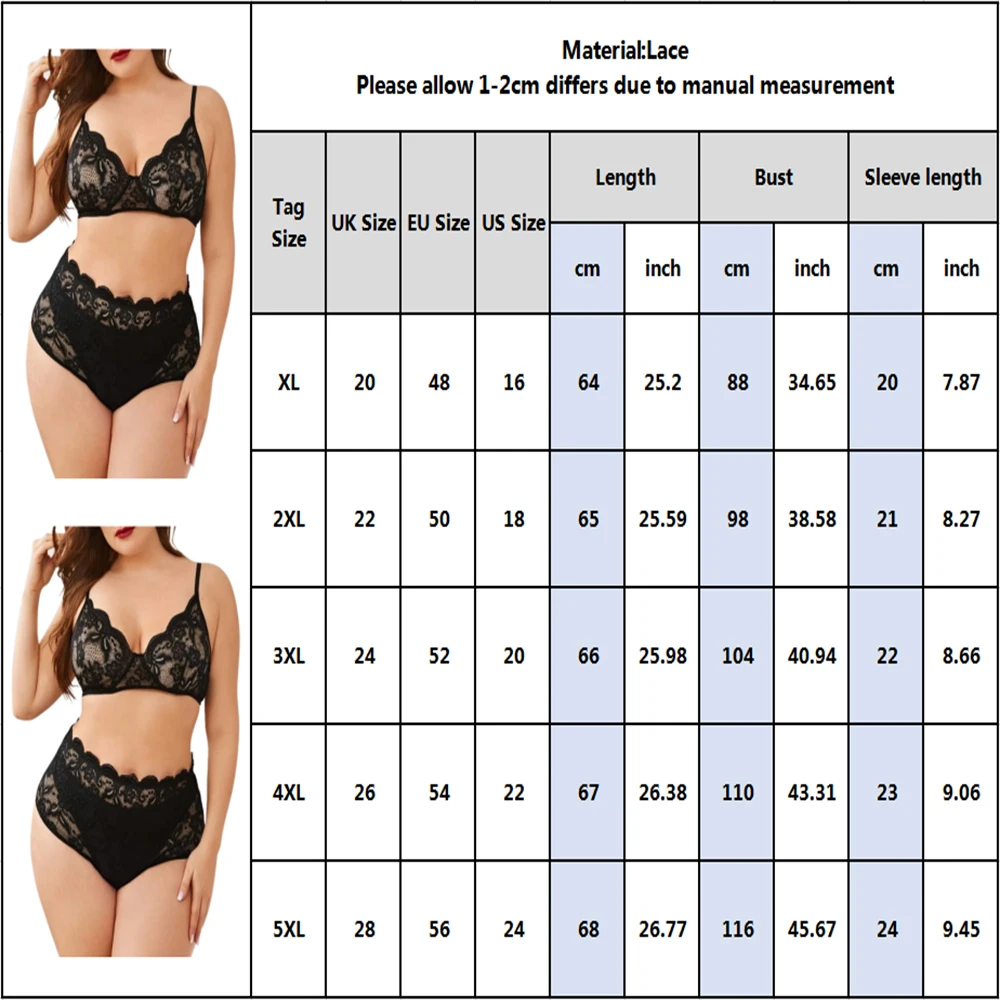 

Plus Size Women'S Lingerie Set All Black Sexy Lace Underwear Without Steel Ring 4Xl 5Xl Large Size Bra And Underwear Set D30