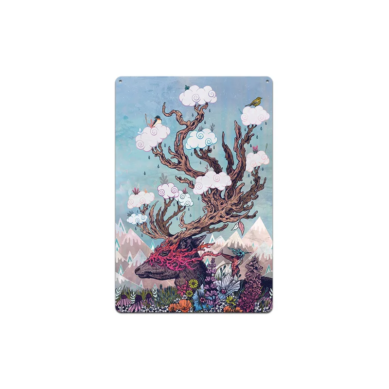 Потертая стена металлические жестяные знаки Рождественский олень домашний