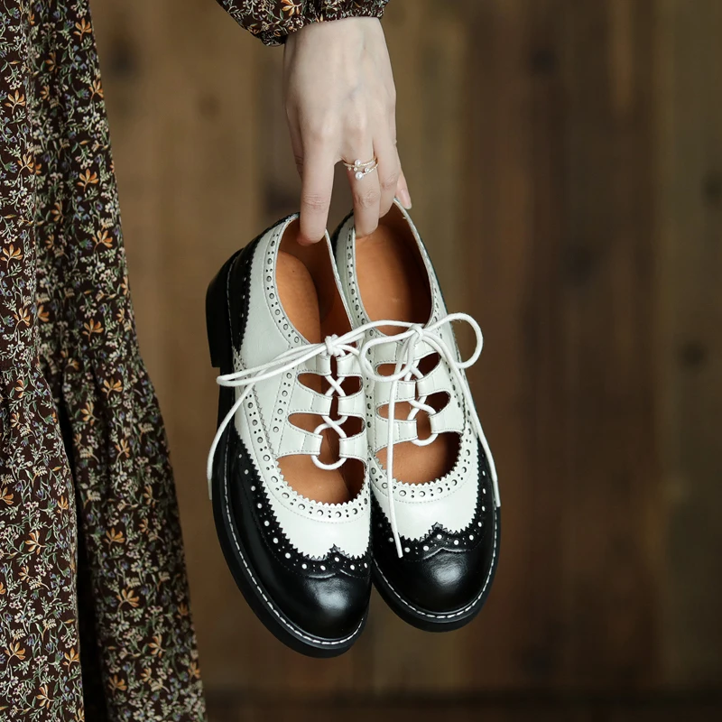 

Обувь с устойчивым каблуком на весну/осень 2021; Женская обувь из натуральной кожи; Круглый носок, на шнуровке, обувь с массивным каблуком в стиле ретро все-матч Цвет в комплекте