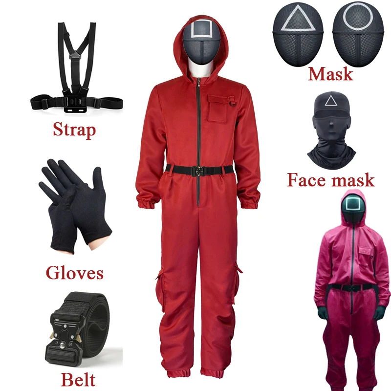 

Костюм для косплея игра кальмар маска злодей ролевые игры круглый шесть красный комбинезон униформа комплект костюмов для взрослых на Хэлл...